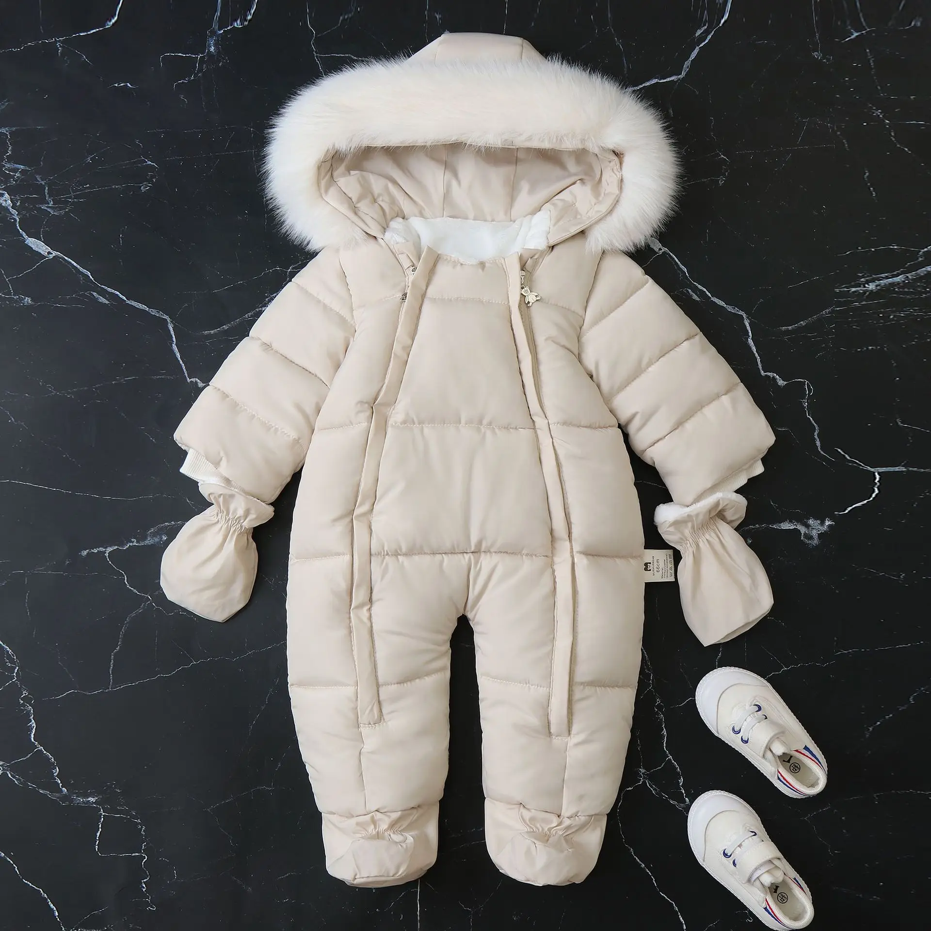 2024 New Winter Baby Rompers Thick Warm Infant Hooded Inside Fleece Jumpsuit Newborn Boy Girl Overalls Toddler Clothing Set