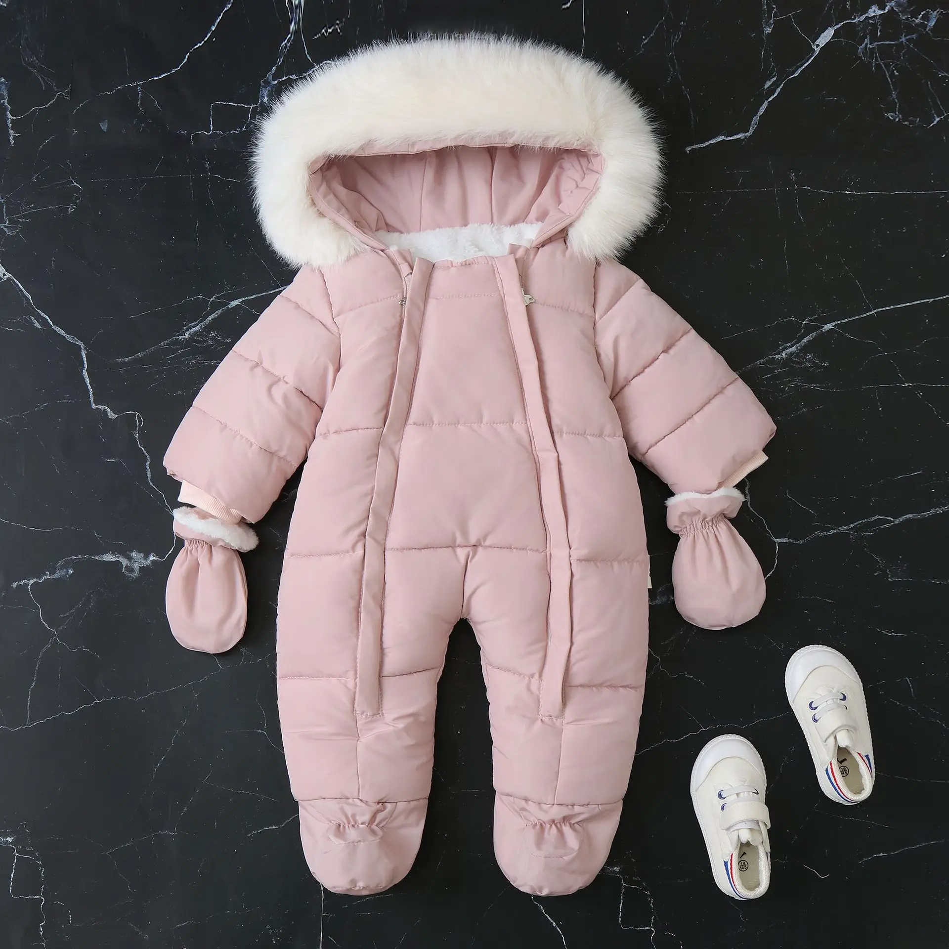2024 New Winter Baby Rompers Thick Warm Infant Hooded Inside Fleece Jumpsuit Newborn Boy Girl Overalls Toddler Clothing Set