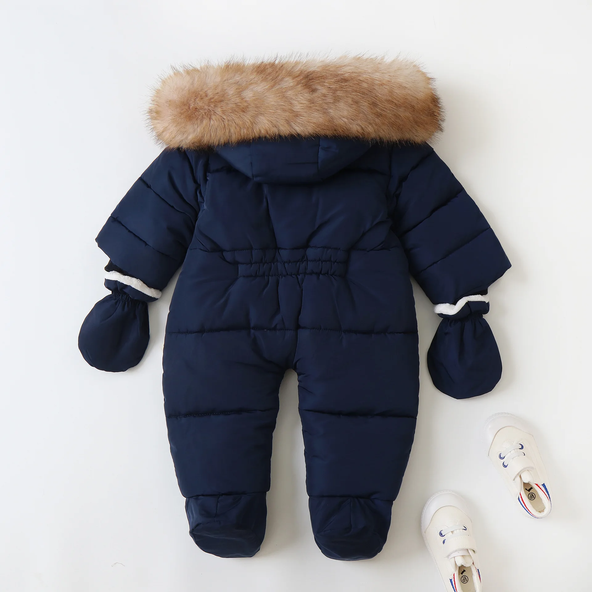 2024 New Winter Baby Rompers Thick Warm Infant Hooded Inside Fleece Jumpsuit Newborn Boy Girl Overalls Toddler Clothing Set