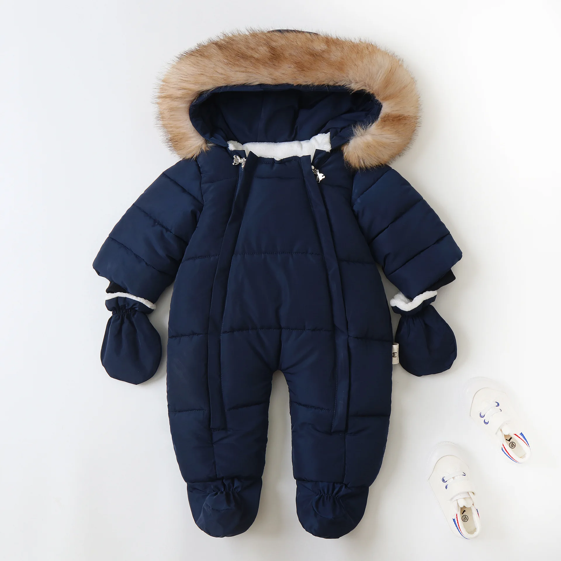 2024 New Winter Baby Rompers Thick Warm Infant Hooded Inside Fleece Jumpsuit Newborn Boy Girl Overalls Toddler Clothing Set