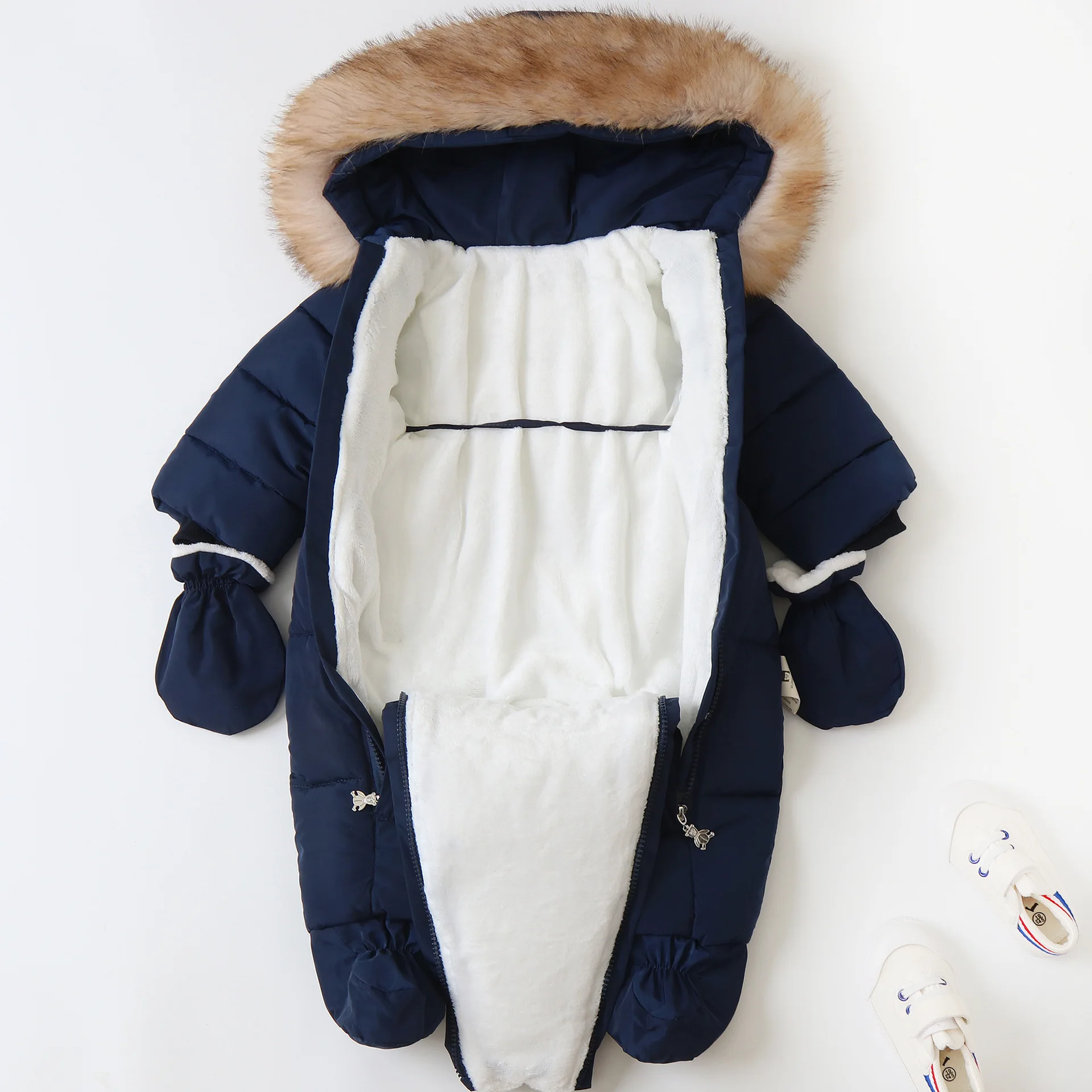 2024 New Winter Baby Rompers Thick Warm Infant Hooded Inside Fleece Jumpsuit Newborn Boy Girl Overalls Toddler Clothing Set
