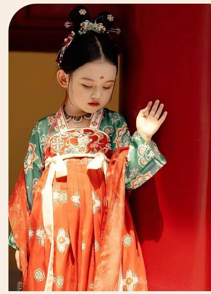Chinese Hanfu New Retro Girls' Dress Imitation Tang Dynasty Children's Dress