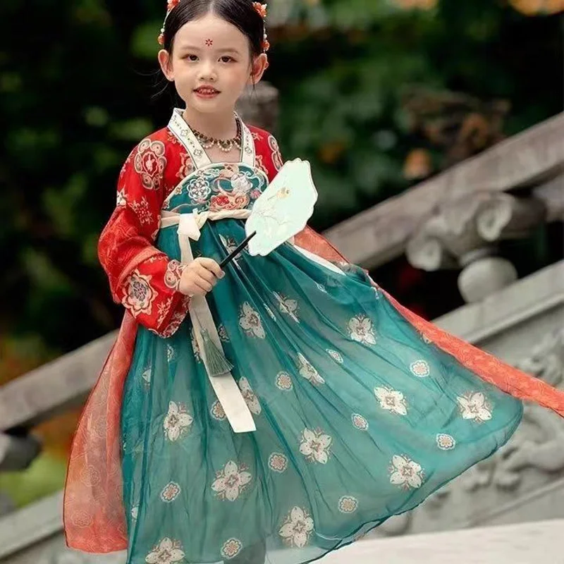 Chinese Hanfu New Retro Girls' Dress Imitation Tang Dynasty Children's Dress