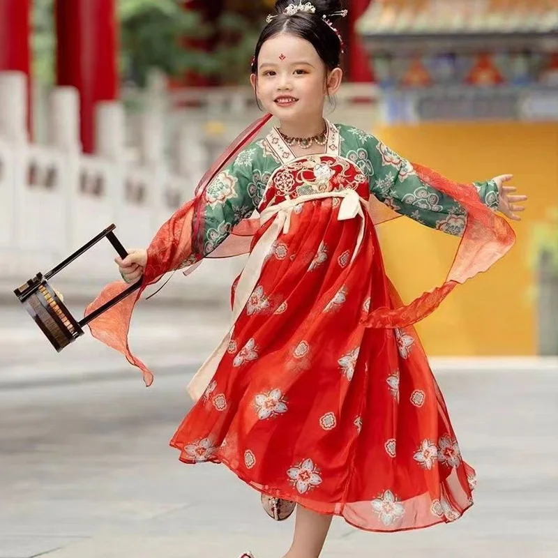 Chinese Hanfu New Retro Girls' Dress Imitation Tang Dynasty Children's Dress