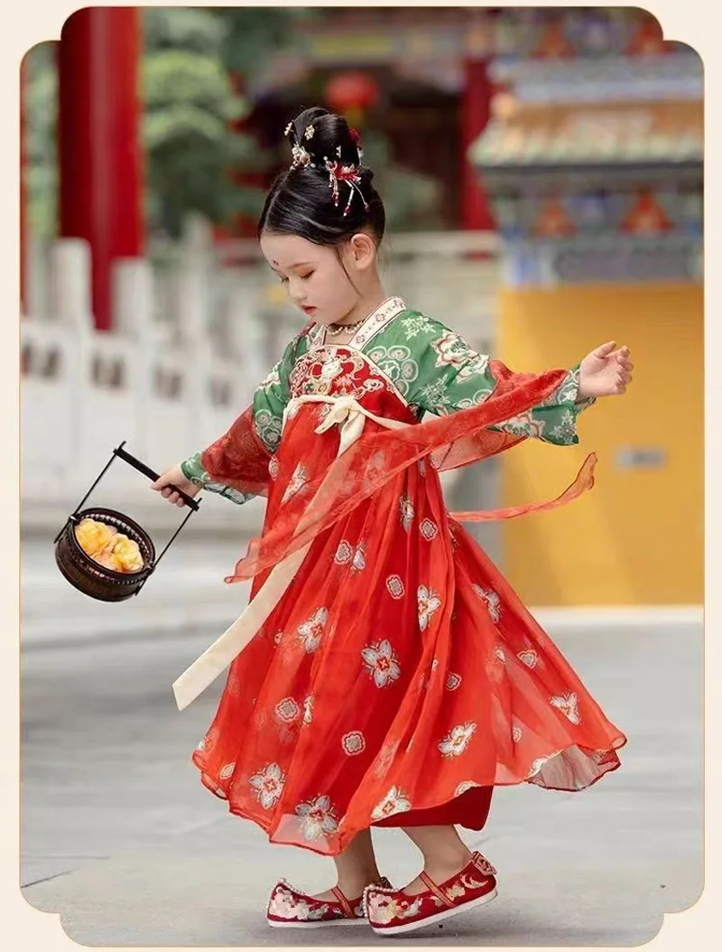 Chinese Hanfu New Retro Girls' Dress Imitation Tang Dynasty Children's Dress