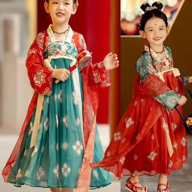 Chinese Hanfu New Retro Girls' Dress Imitation Tang Dynasty Children's Dress