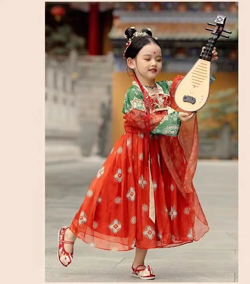 Chinese Hanfu New Retro Girls' Dress Imitation Tang Dynasty Children's Dress
