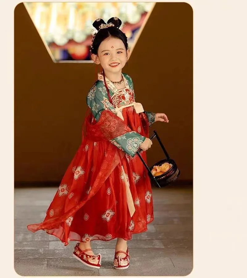Chinese Hanfu New Retro Girls' Dress Imitation Tang Dynasty Children's Dress