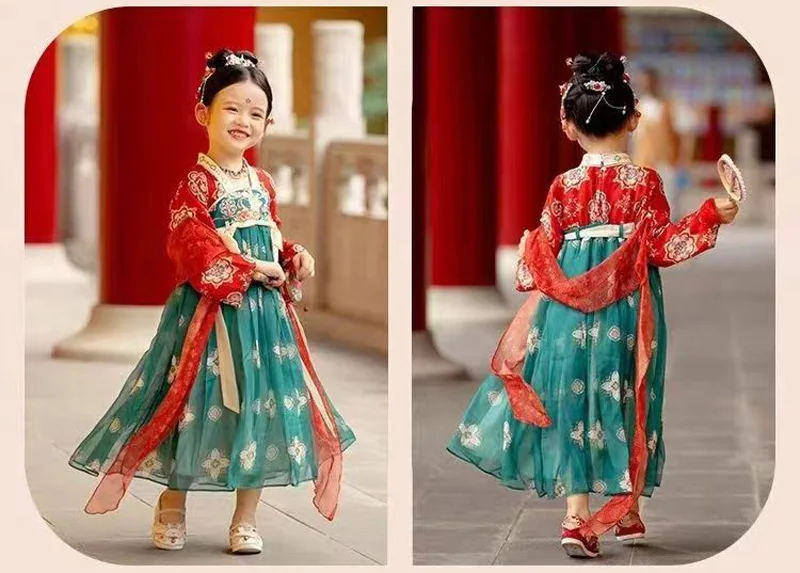 Chinese Hanfu New Retro Girls' Dress Imitation Tang Dynasty Children's Dress