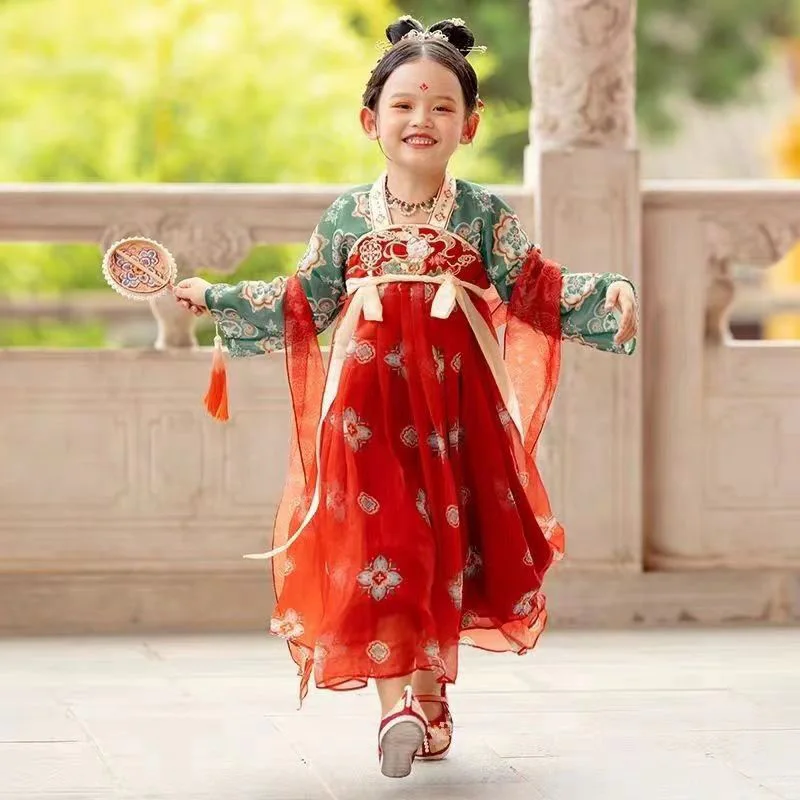 Chinese Hanfu New Retro Girls' Dress Imitation Tang Dynasty Children's Dress