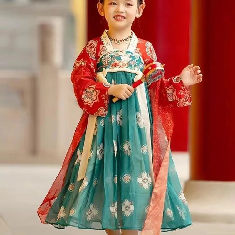 Chinese Hanfu New Retro Girls' Dress Imitation Tang Dynasty Children's Dress