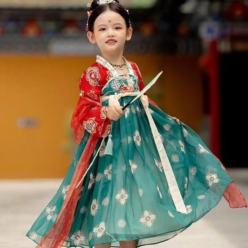 Chinese Hanfu New Retro Girls' Dress Imitation Tang Dynasty Children's Dress