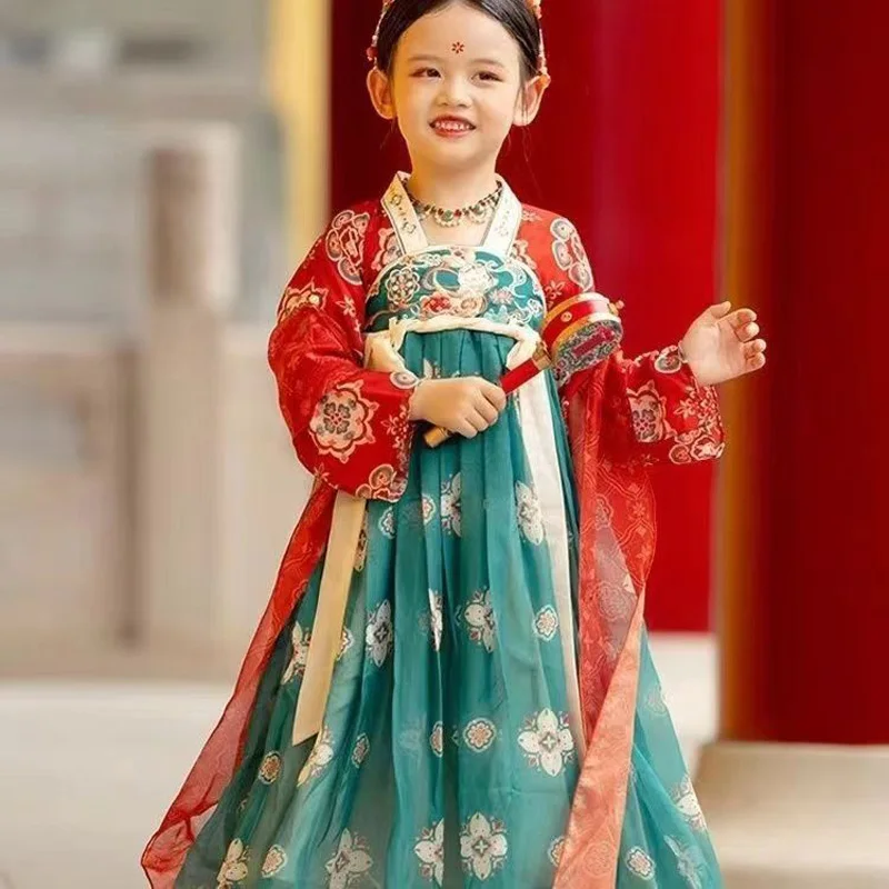 Chinese Hanfu New Retro Girls' Dress Imitation Tang Dynasty Children's Dress
