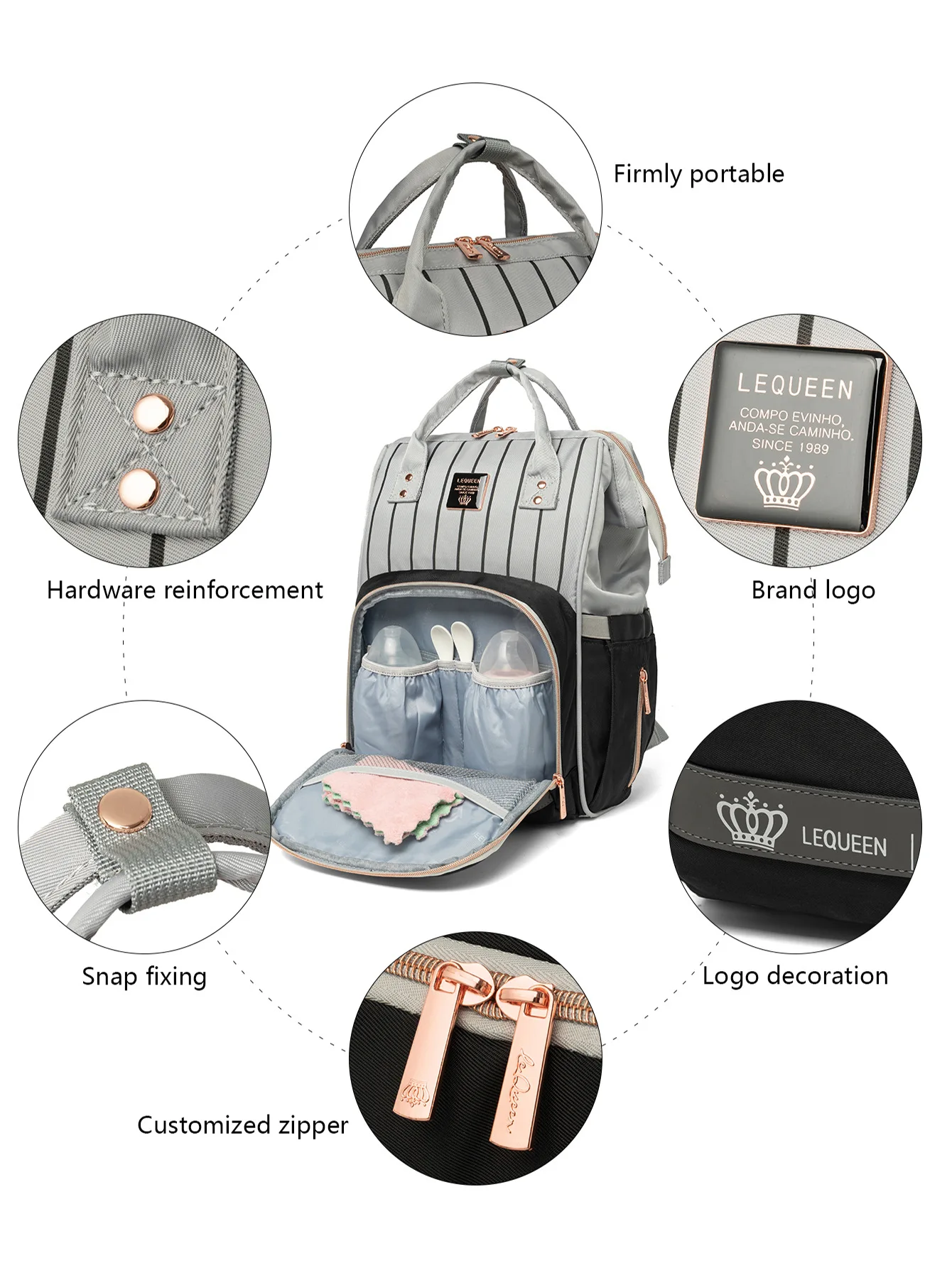 Original LEQUEEN Baby Diaper Bag Backpack Waterproof Mommy Travel Nappy Bag For Baby Care Large Capacity Maternity Stroller Bag