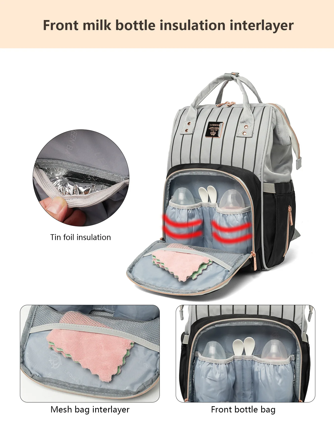 Original LEQUEEN Baby Diaper Bag Backpack Waterproof Mommy Travel Nappy Bag For Baby Care Large Capacity Maternity Stroller Bag