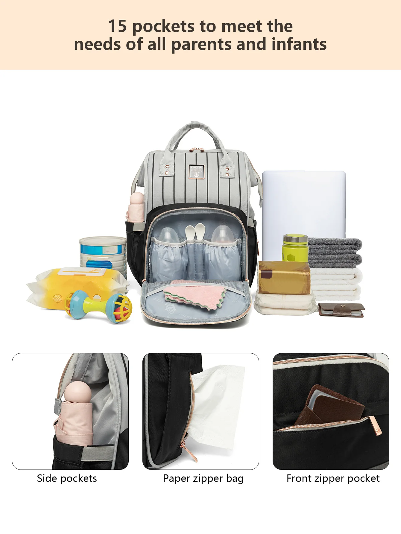 Original LEQUEEN Baby Diaper Bag Backpack Waterproof Mommy Travel Nappy Bag For Baby Care Large Capacity Maternity Stroller Bag
