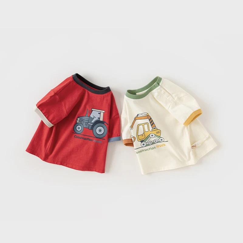 Dave Bella 2025 New Summer Boy’s Baby T-Shirt Children Top Cotton Short Sleeve Undershirt Cartoon Casual Outdoor Sport DB2240686