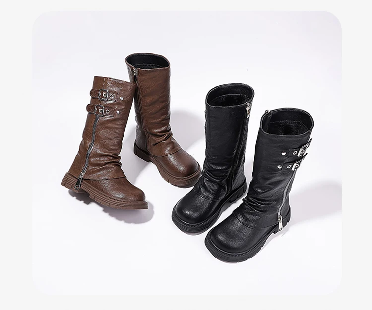 Spring Autumn New Kids Fashion High Boots Classic Black Brown Girls School Causal Leather Boots Catwalk Children Platform Boots