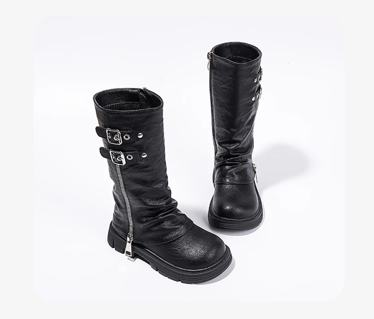 Spring Autumn New Kids Fashion High Boots Classic Black Brown Girls School Causal Leather Boots Catwalk Children Platform Boots