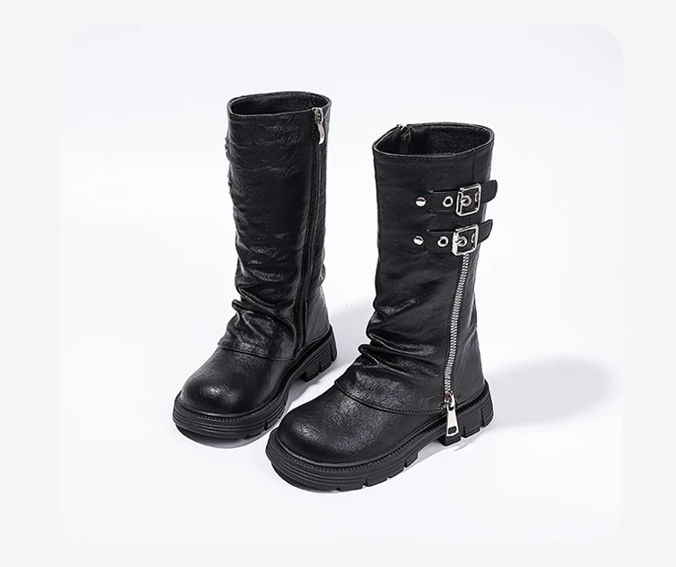 Spring Autumn New Kids Fashion High Boots Classic Black Brown Girls School Causal Leather Boots Catwalk Children Platform Boots
