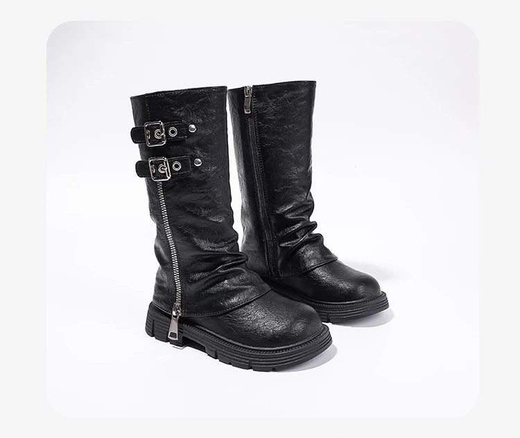 Spring Autumn New Kids Fashion High Boots Classic Black Brown Girls School Causal Leather Boots Catwalk Children Platform Boots