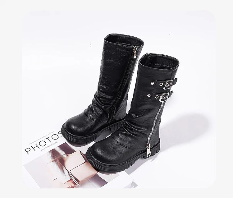 Spring Autumn New Kids Fashion High Boots Classic Black Brown Girls School Causal Leather Boots Catwalk Children Platform Boots