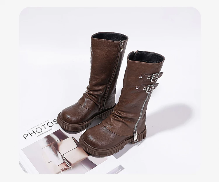 Spring Autumn New Kids Fashion High Boots Classic Black Brown Girls School Causal Leather Boots Catwalk Children Platform Boots