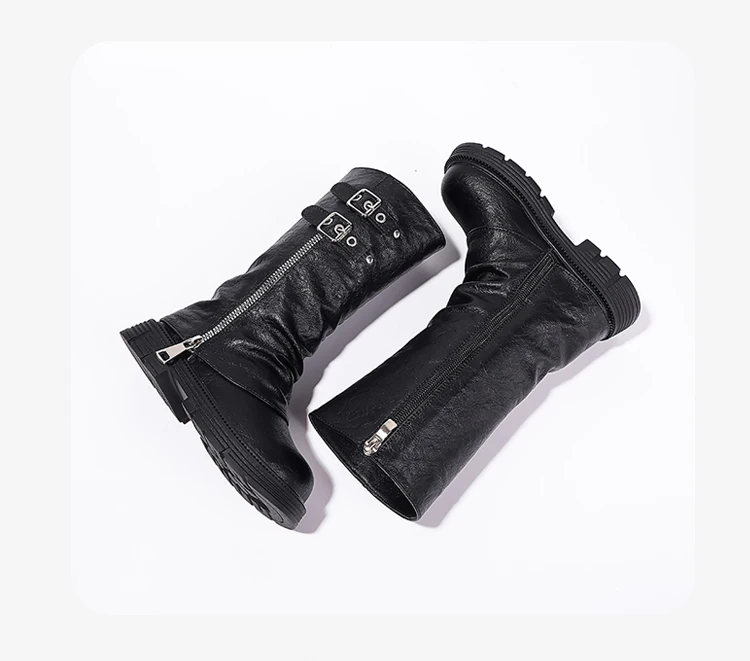 Spring Autumn New Kids Fashion High Boots Classic Black Brown Girls School Causal Leather Boots Catwalk Children Platform Boots
