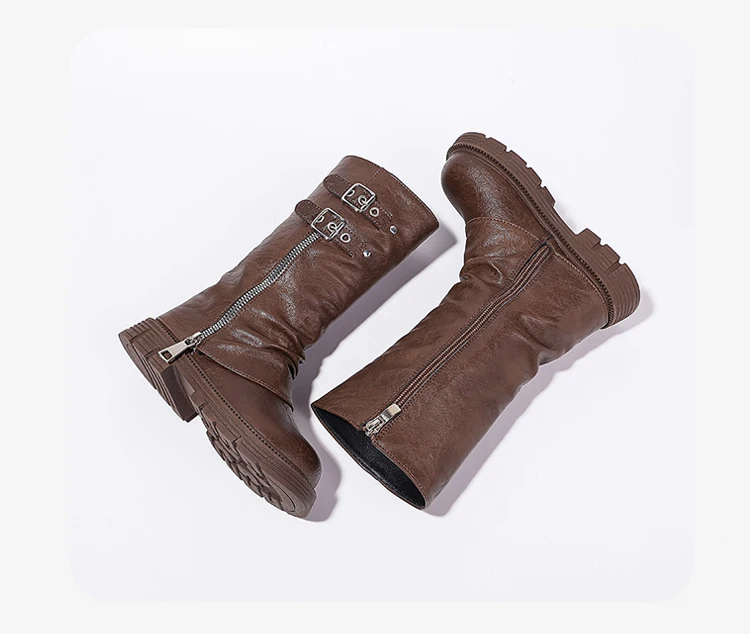 Spring Autumn New Kids Fashion High Boots Classic Black Brown Girls School Causal Leather Boots Catwalk Children Platform Boots