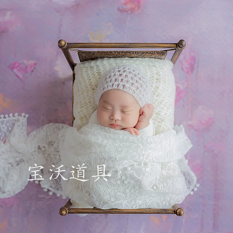 Vintage Stain Foldable Iron Bed Newborn Photography Props Baby Mini Rustic Bed Photo Shoot