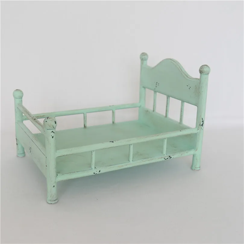 Vintage Stain Foldable Iron Bed Newborn Photography Props Baby Mini Rustic Bed Photo Shoot