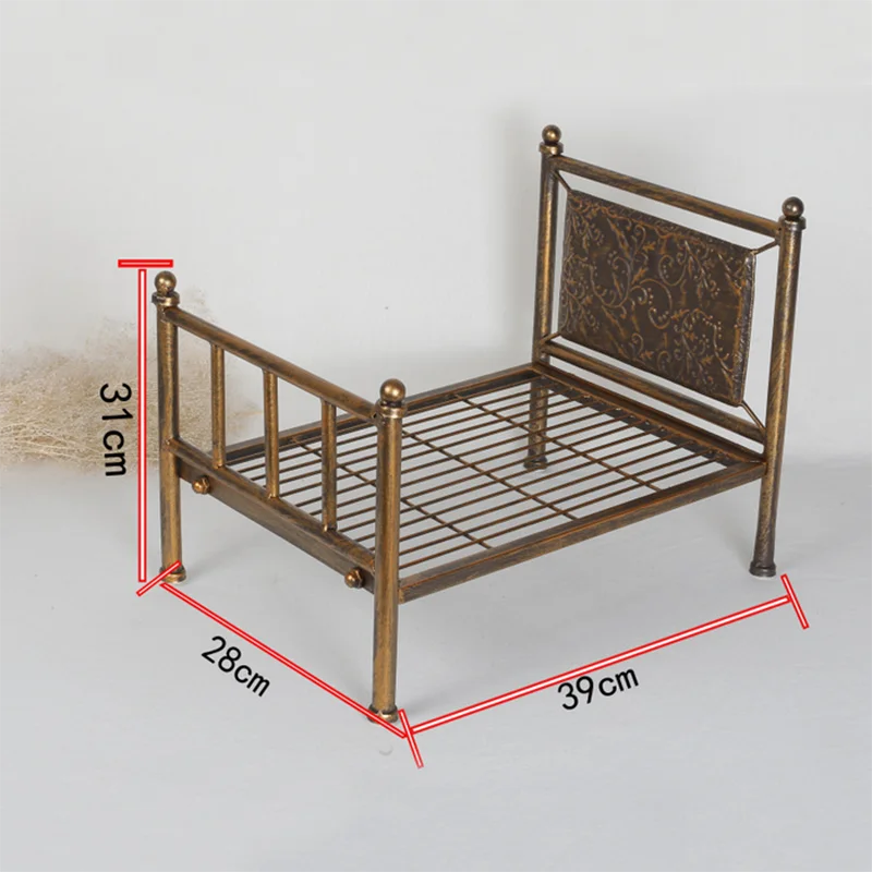Vintage Stain Foldable Iron Bed Newborn Photography Props Baby Mini Rustic Bed Photo Shoot