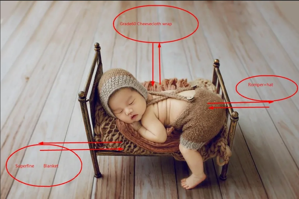 Vintage Stain Foldable Iron Bed Newborn Photography Props Baby Mini Rustic Bed Photo Shoot