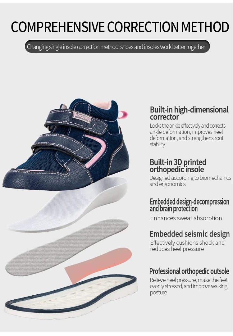 Princepard Children's Orthopedic Sneakers Kids Casual Shoes for Girl Boy New Autumn High Back Footwear with Ankle Support