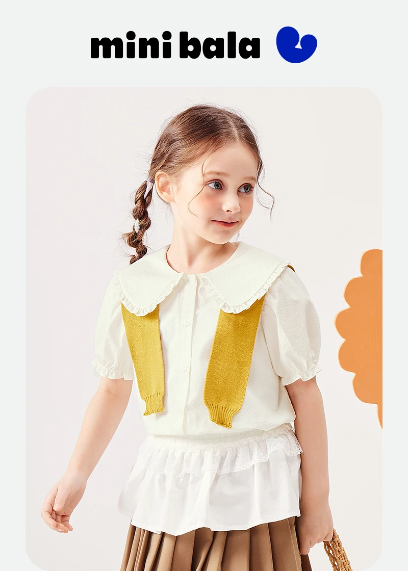 Mini Bala Girls Soft Breathable Cute Cotton Short Sleeve Shirt Lightweight Summer Baby Children Top 2025 New