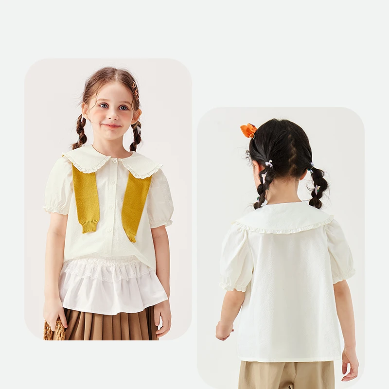 Mini Bala Girls Soft Breathable Cute Cotton Short Sleeve Shirt Lightweight Summer Baby Children Top 2025 New