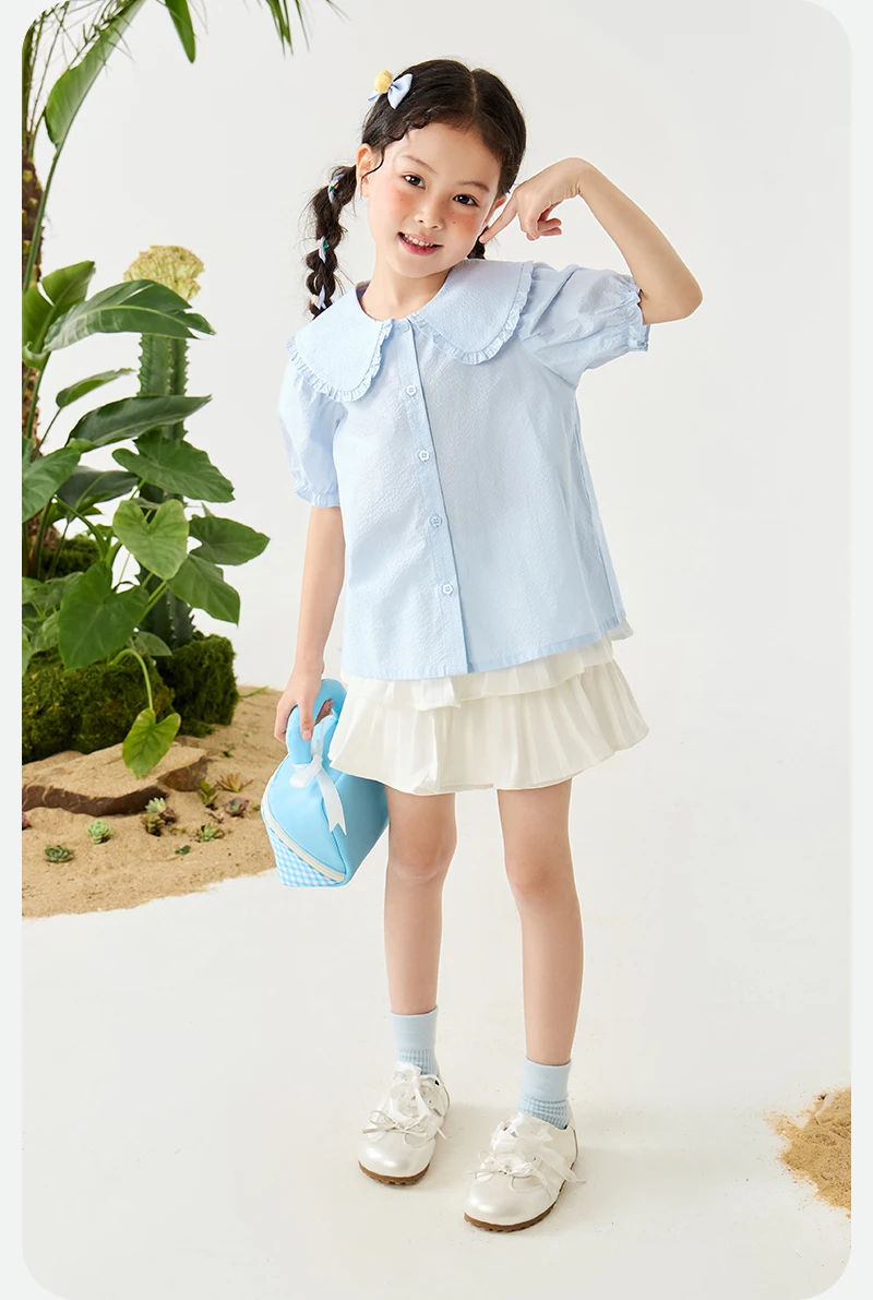 Mini Bala Girls Soft Breathable Cute Cotton Short Sleeve Shirt Lightweight Summer Baby Children Top 2025 New