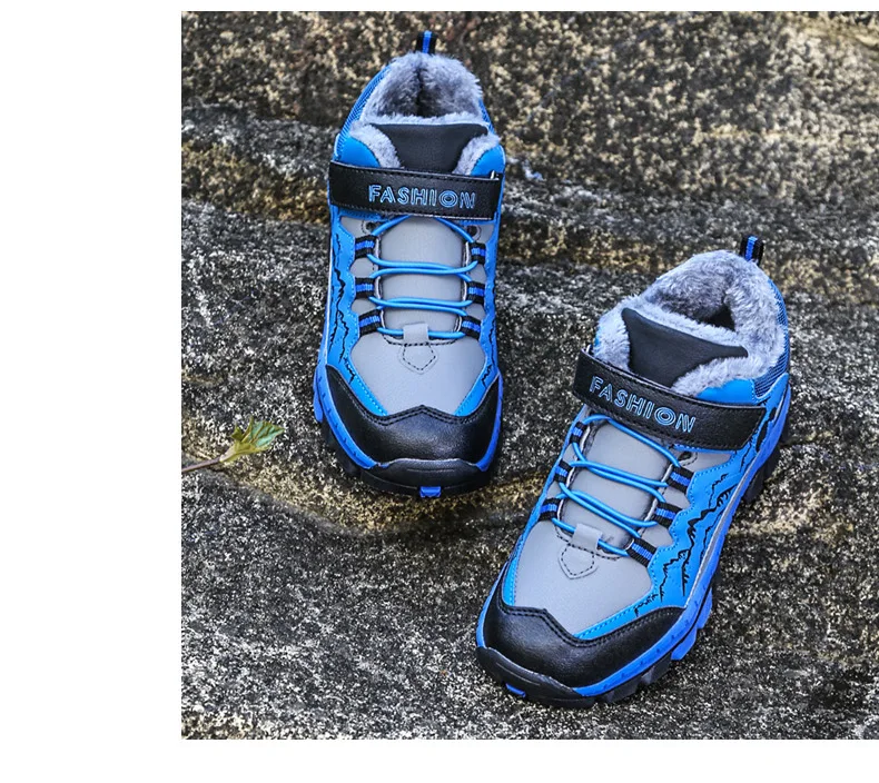 Winter Warm Fur Children Shoes Boys Non-slip Snow Ankle Boots Leather Autumn Casual Sneakers Waterproof Hook Loop Kids Footwear