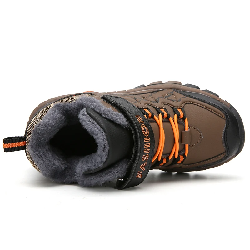 Winter Warm Fur Children Shoes Boys Non-slip Snow Ankle Boots Leather Autumn Casual Sneakers Waterproof Hook Loop Kids Footwear