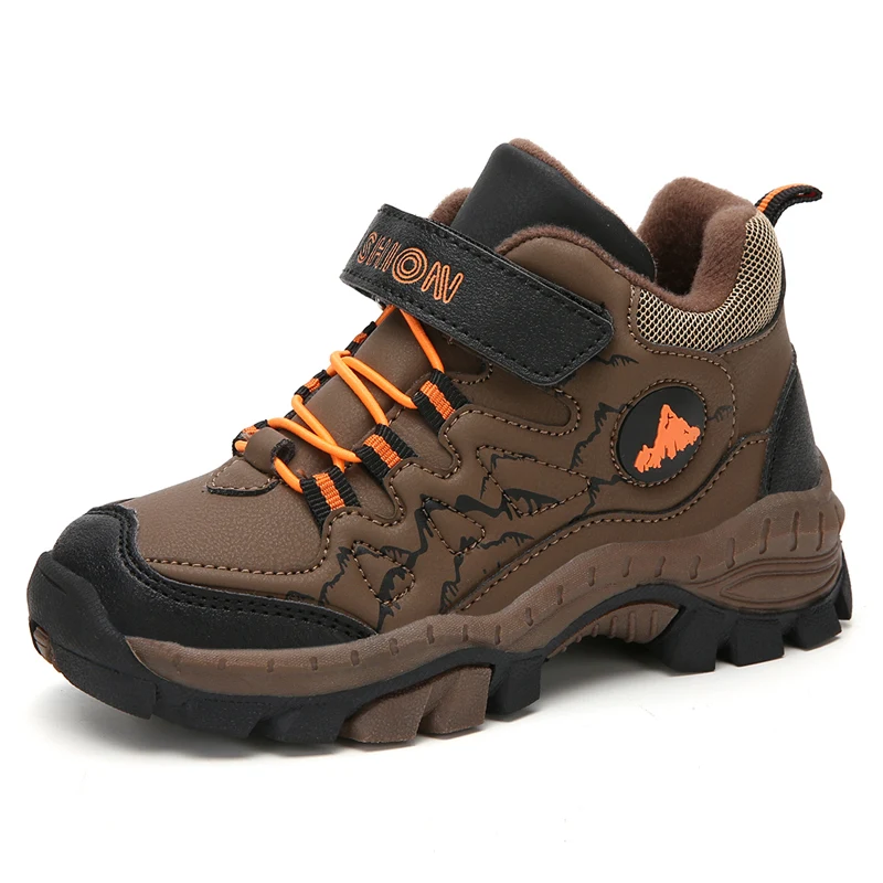 Winter Warm Fur Children Shoes Boys Non-slip Snow Ankle Boots Leather Autumn Casual Sneakers Waterproof Hook Loop Kids Footwear