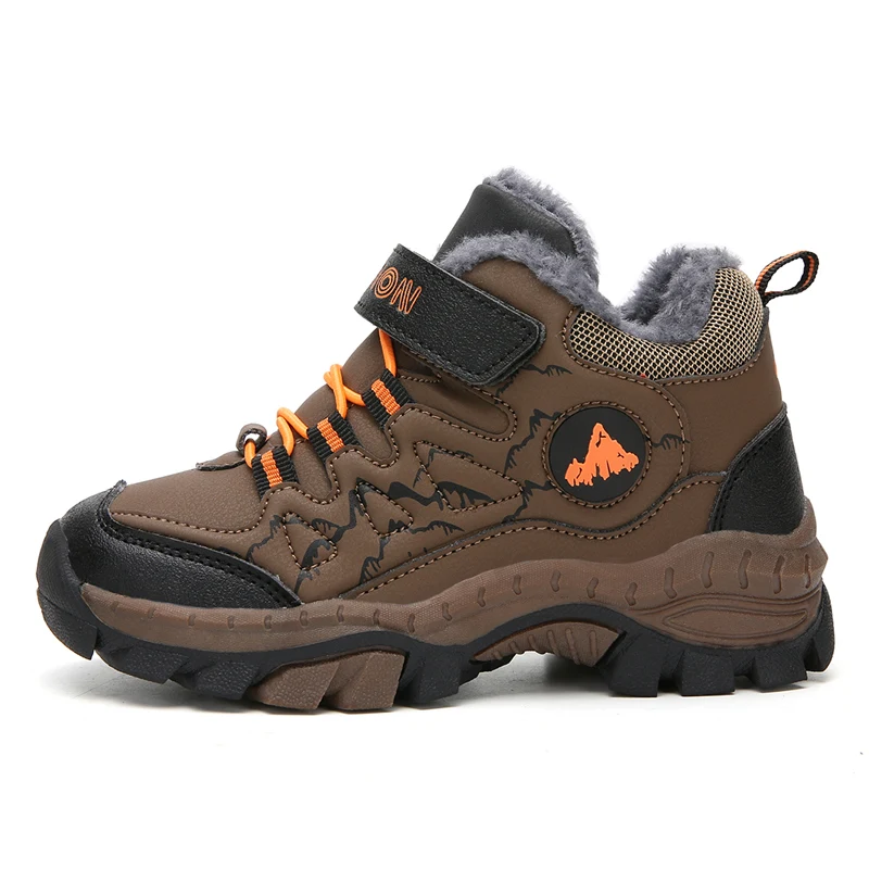 Winter Warm Fur Children Shoes Boys Non-slip Snow Ankle Boots Leather Autumn Casual Sneakers Waterproof Hook Loop Kids Footwear