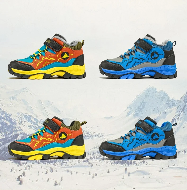 Winter Warm Fur Children Shoes Boys Non-slip Snow Ankle Boots Leather Autumn Casual Sneakers Waterproof Hook Loop Kids Footwear