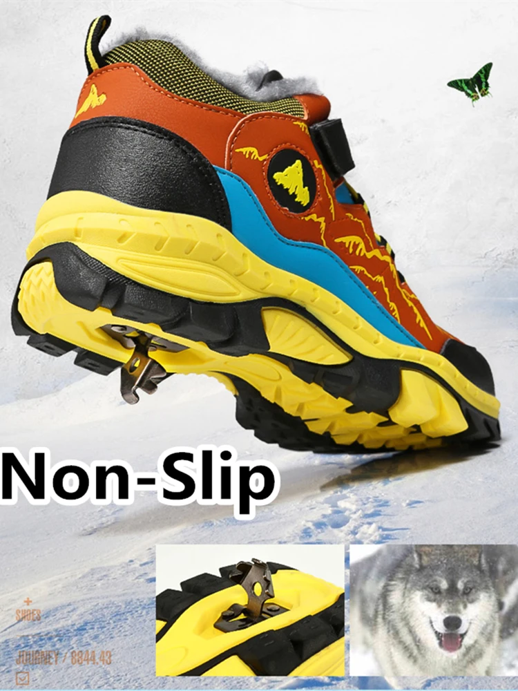 Winter Warm Fur Children Shoes Boys Non-slip Snow Ankle Boots Leather Autumn Casual Sneakers Waterproof Hook Loop Kids Footwear