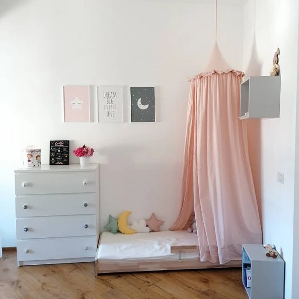 Premium 100% Cotton Muslin Hanging Dome Curtain with Frills Baby Bed Canopy for Kids Room