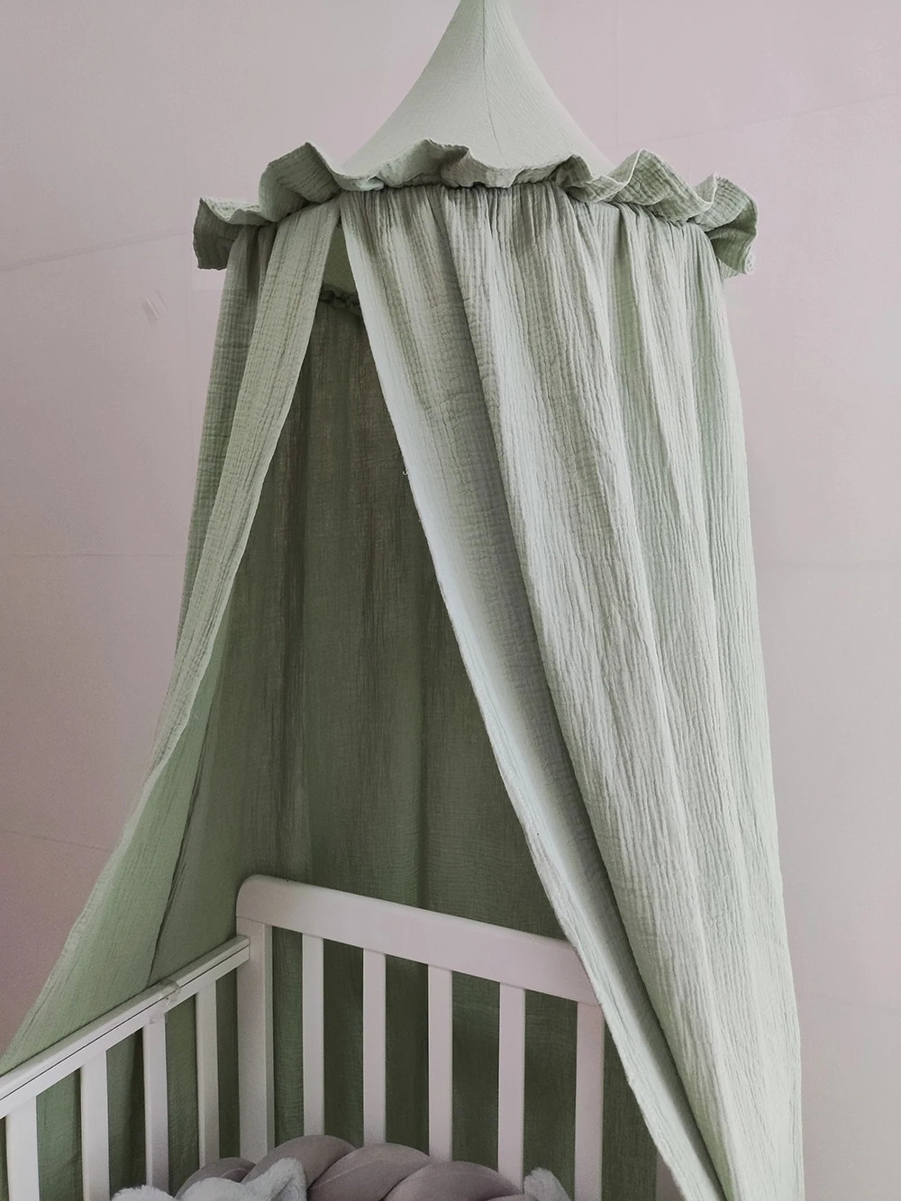Premium 100% Cotton Muslin Hanging Dome Curtain with Frills Baby Bed Canopy for Kids Room