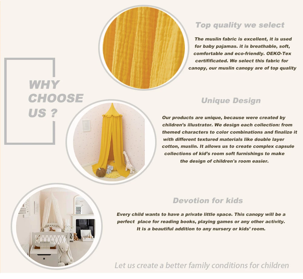 Premium 100% Cotton Muslin Hanging Dome Curtain with Frills Baby Bed Canopy for Kids Room