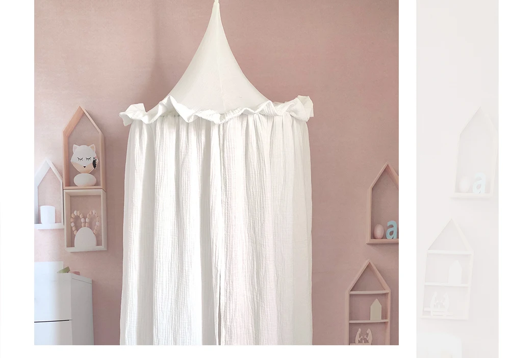 Premium 100% Cotton Muslin Hanging Dome Curtain with Frills Baby Bed Canopy for Kids Room