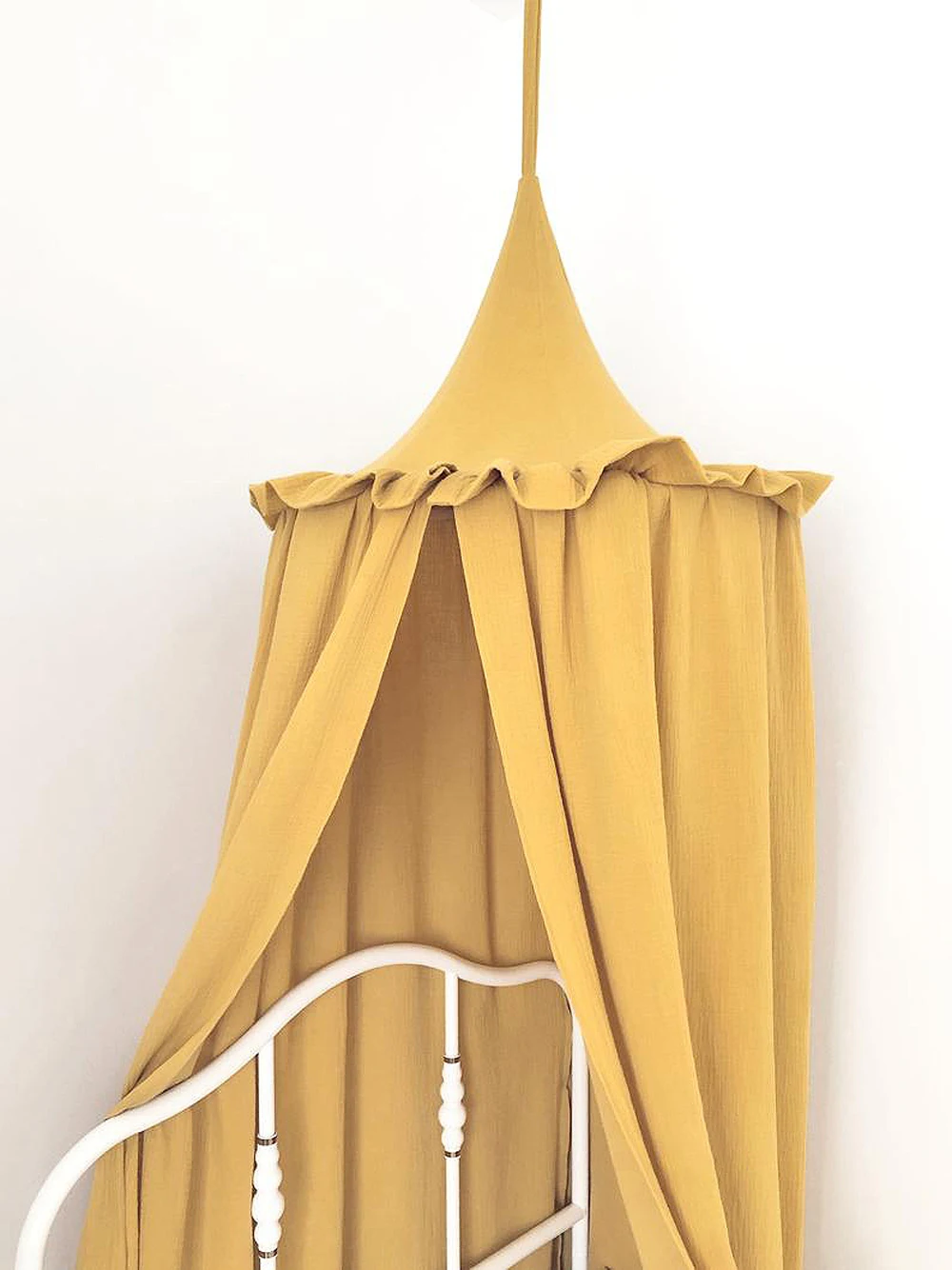 Premium 100% Cotton Muslin Hanging Dome Curtain with Frills Baby Bed Canopy for Kids Room