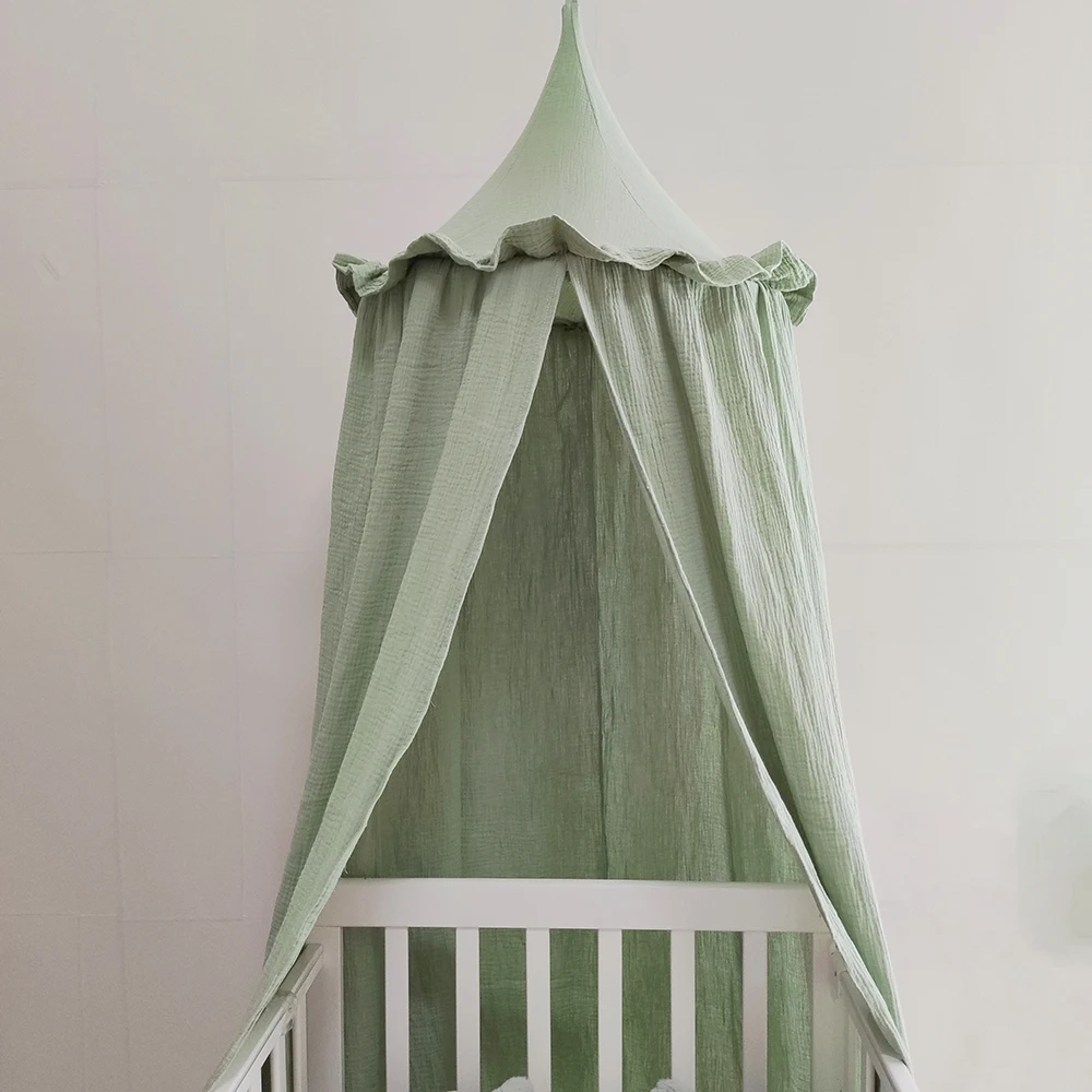 Premium 100% Cotton Muslin Hanging Dome Curtain with Frills Baby Bed Canopy for Kids Room