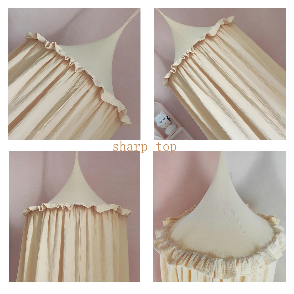 Premium 100% Cotton Muslin Hanging Dome Curtain with Frills Baby Bed Canopy for Kids Room